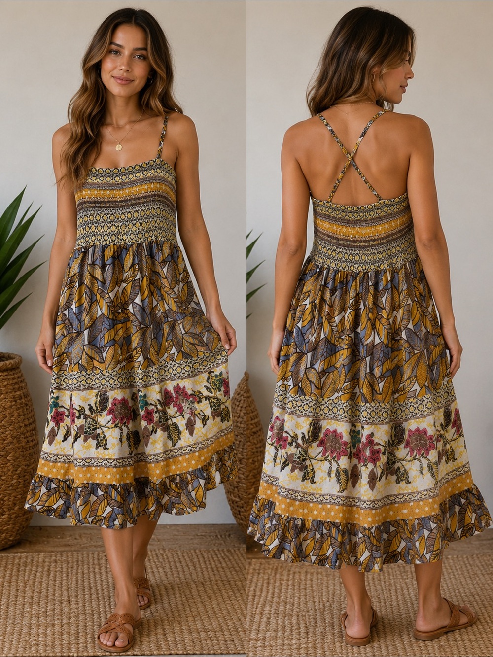 Magazine Yellow and Blue Printed Maxi Dress - double lined